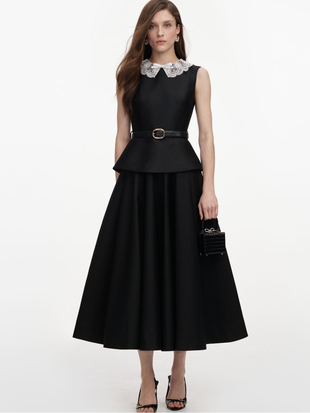 NWOT Self-Portrait BLACK TAFFETA PEPLUM MIDI DRESS